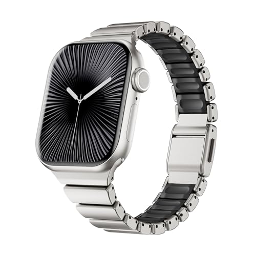 Bracelet Apple Watch anti-irritation en acier et silicone double couche femme