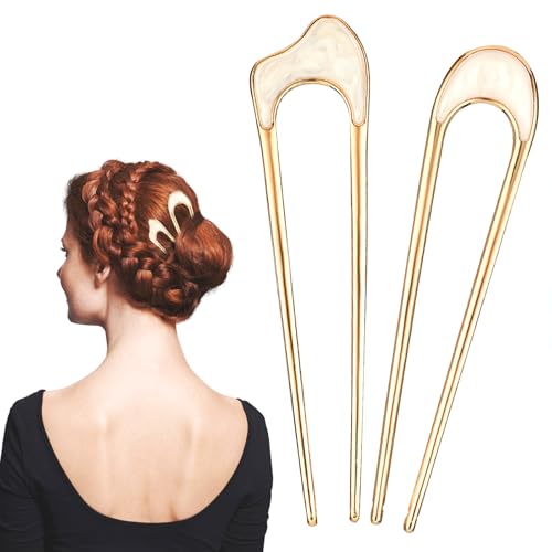 Gjinxi 2 peças de palitos de cabelo em forma de U, garfos de cabelo torcidos franceses, alfinetes de