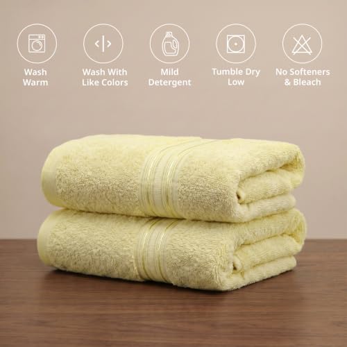 Image of LANE LINEN 575 GSM 100% Cotton Hand Towel 2PC - Elfin Yellow | Zero-Twist Weave, True 60x40cm Each, Quick Dry & Absorbent, Ideal for Gym & Daily Use