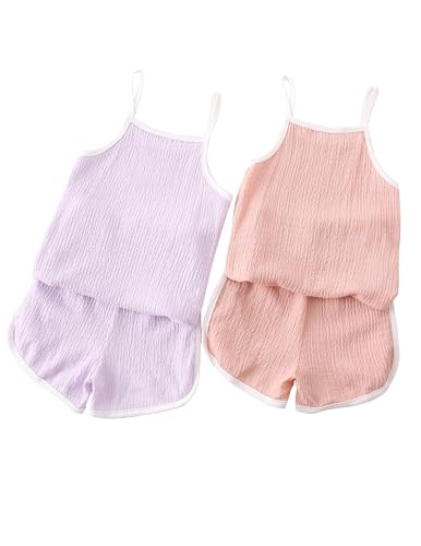 Image of Girls Summer Clothes 4 Piece Cute Outfits Cami Tank Top and Dolphin Shorts Sets for Kid Casual, Dance, Beach
