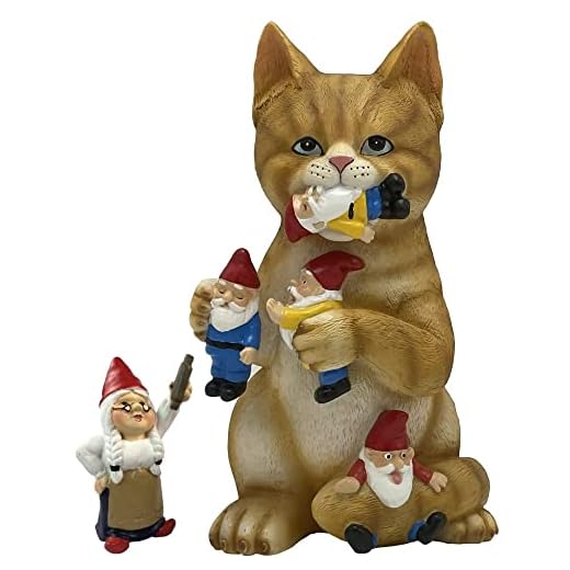 by Mark & Margot - Mischievous Cat Garden Gnome Statue Figurine - Best Art Décor for Indoor Outdoor Home Or Office (Orange)