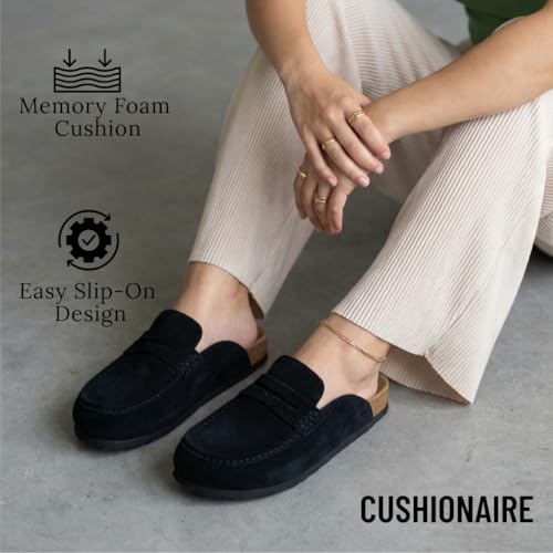 CUSHIONAIRE Fondu Genuine Leather Mule Clogs for Women, Comfortable Slip On Womens Shoes with Penny Strap Accent and Memory Foam Footbed, Black 8W by CUSHIONAIRE - Used condition - Image 8
