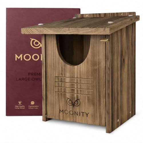 MOONITY Large Fire-Treated Cedar Owl House – 16" x 12"