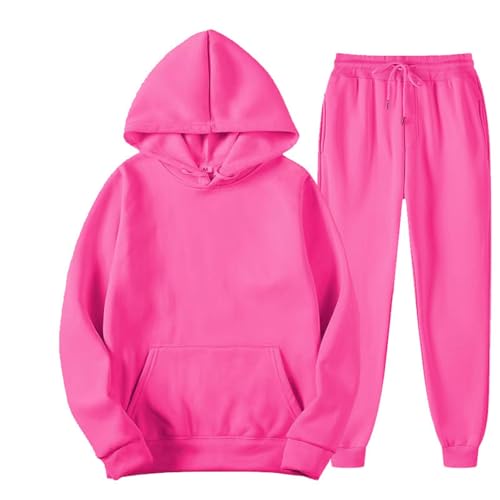 YOSUWOAI Chándal para hombre de 2 piezas, ropa deportiva holgada, chándal con capucha y pantalones deportivos, 2 piezas, sudadera con capucha, pantalones de jogging, juego clásico de chándal, O Rosa