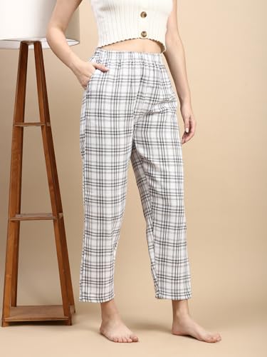 Image of KRYPTIC Women's 100% Pure Cotton Woven Pyjama | Mid Rise Relaxed Fit Full Length Nightwear Pant with Elasticated Drawstring Waistband & Side Pocket | Comfortable Lounge, Sleepwear & Casual Bottom Wear