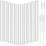 Worldity 20pc 12in Glass Borosilicate Blowing Tubes, 12mm OD, 8mm ID, 2mm Thick Wall Clear Glass Pipe with 4 Cleaning Brush for Laboratory Experiment