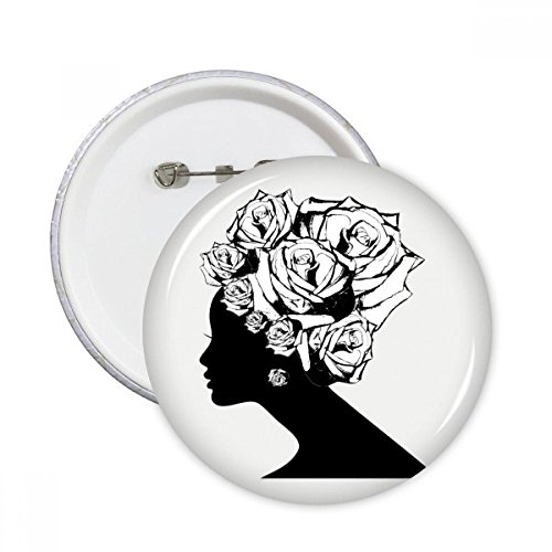 Badge broche ronde femme motif fleur rose noir blanc pour décoration vêtement original M