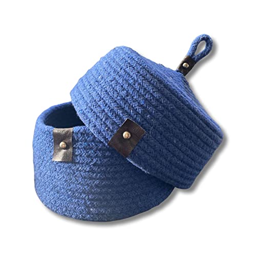 Image of Multi-Purpose Essential Jute Basket With Lid Storage Baskets For Bathroom Living Room & Kitchen | Organizer Box | Storage And Organizer Box (Royal Blue)