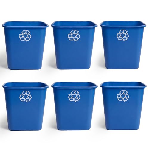 Image of United Solutions 7.7 Gallon Recycling Wastebasket, 6 Pack, Blue, Under Desk