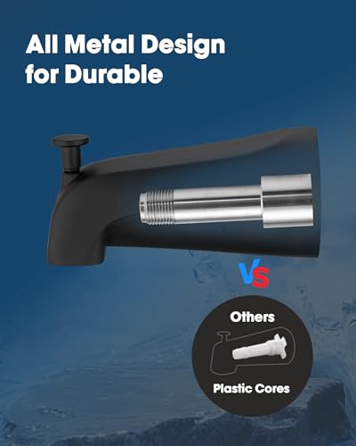 All Metal Bathtub Spout with Diverter, 5.3 Inch Tub Spout, Fits 1/2\" Copper Slip-On and 1/2\" or 3/4\" IPS Threaded Pipes, Easy Lift to Switch, Leak-Free, Easy DIY Installation(Matte Black) - Thumbnail 4