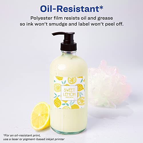 Avery Etiquetas de filme à prova d'água resistentes a óleo - Banho e beleza, frascos, quadrados de