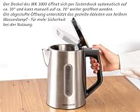 ROMMELSBACHER Wasserkocher WK 3000 – Stiftung Warentest Sieger 3/2025, 1,7 Liter, 1-Tasten-Steuerung, Stellstart-Funktion, Temperaturwahl von 45-100 °C, geschlossener Kannenboden, Kochstoppautomatik – Ansicht 3