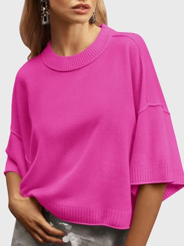 Image of Saodimallsu Womens Short Sleeve Sweater Oversized Cropped Sweaters Knit Top