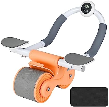 Elbow support rebound abdominal wheel, Ab Workout Equipment with Timer & Knee Pad, Automatic Rebound Abdominal Wheel for Abdominal & Core Strength Training, Elbow Support Rebound Abdominal Wheel for Home & Gym Workout (Orange)