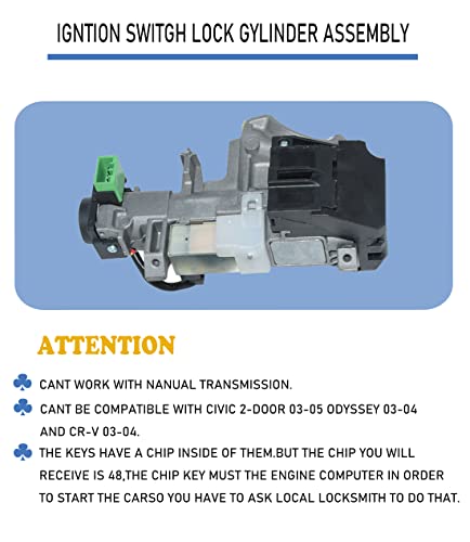 Wzruibo For Honda Civic Accord Crv Odyssey 2003-2007 Ignition Switch Lock Cylinder Assembly And Left And Right Door Lock Cylinder With Id48 Chip Key Replacement 35100-Sda-A71 06350-Saa-G30 #TOP3