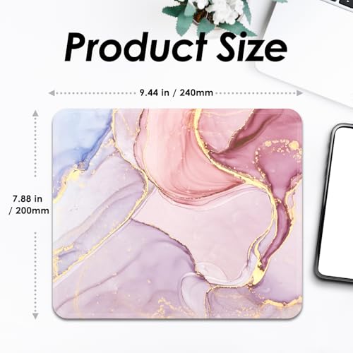Image of FROGIGO Mouse Pad with Stitched Edges - Elegant Marble Mousepad for Women, 9.25 x 7.75 inch Washable Square Desk Pad, Non-Slip Rubber Base, Office Home Laptop Accessories - Rose Marble
