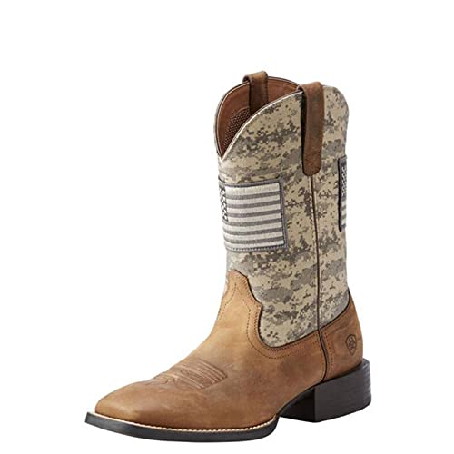 MNVOA Bottes De Cowboy Bottes d'hiver pour Hommes À Bout Carré en Cuir PU,Light Brown,46 EU Cover