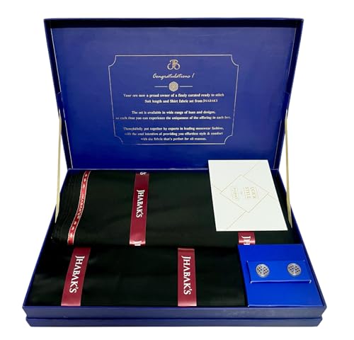 Image of JHABAK'S Men's 100% Pure Cotton Unstitched 1.7 Meters Shirt Piece - 3.25 Meters Suit Fabric Set with Cufflinks (Multicolour, All Weather Fabric, Attractive Box)