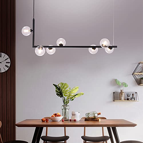 Lustre doré suspendu linéaire à 7 globes de verre pour îlot de cuisine moderne