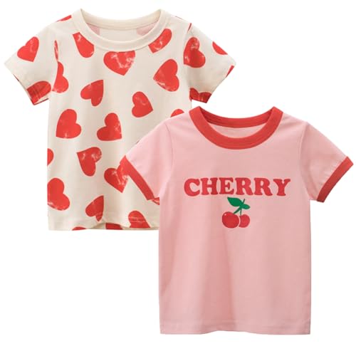 B&G-KID 2 Pack Toddler Girls T-Shirt Short Sleeve Kids Summer Casual Daily Shirt Fashionable Girl Graphic Tops Tee 2T-7T.