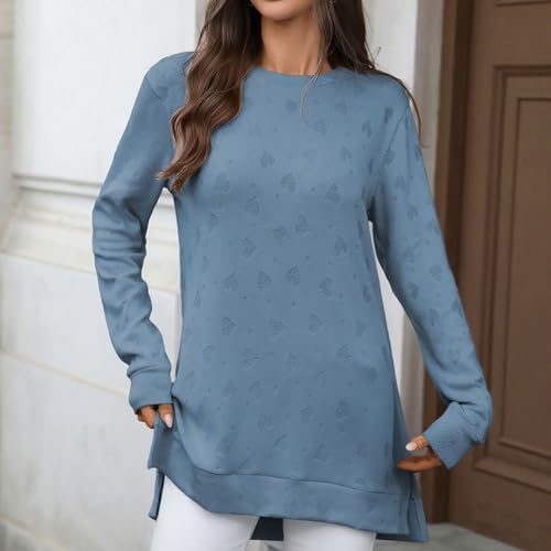 Women Long Sleeve T Shirts Solid High Neck Soft Basic Tee Loose Fit Casual Slit Tops Fall Winter Fashion Clothes Top4