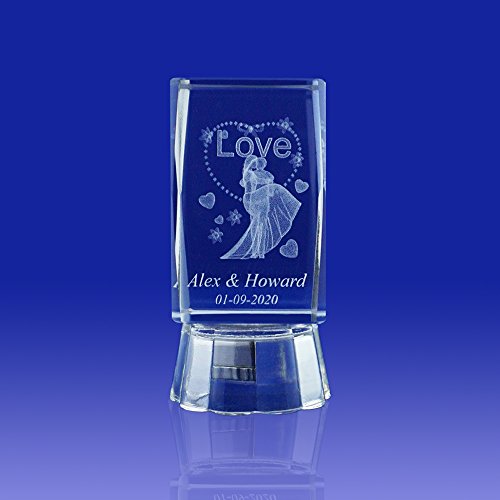 Wedding Favors (12 PCS) Boda Bridal Showers Personalized Custom Laser Etched Engraving 3D Bride & Groom Crystal Glass Cube (2.5 H)
