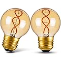 Genixgreen Dimmable E26 Amber LED Bulb Small Edison Light Bulb 25 Watt Equal 3W,G16.5/G50 Antique Globe Spiral Filament Bulb for Vanity Outdoor Light Strings,Soft White 2200K,180LM,2 Pack