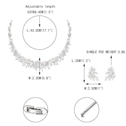 Image of White Faux Pearl Leaf Vine Bridal Cubic Zirconia Jewelry Set for Women | Wedding Party Necklace Earrings for Bridesmaid Bride
