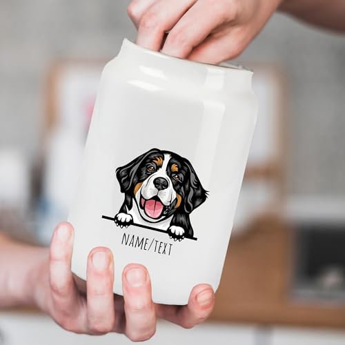 Tierisch-tolle Geschenke Leckerlidose Hund personalisiert – Keramik Dose mit Namen & Hunderasse, luftdicht mit Holzdeckel, Aufbewahrung für Leckerlis & Kekse (650 ml)