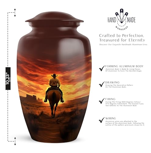 Image of Cowboy Urn - Large & Small Urns for Human Ashes Adult Male - Urn for Ashes for Women - Mini Urns for Human Ashes (Combo - 10 inch & 3 inch, 5 Pcs)