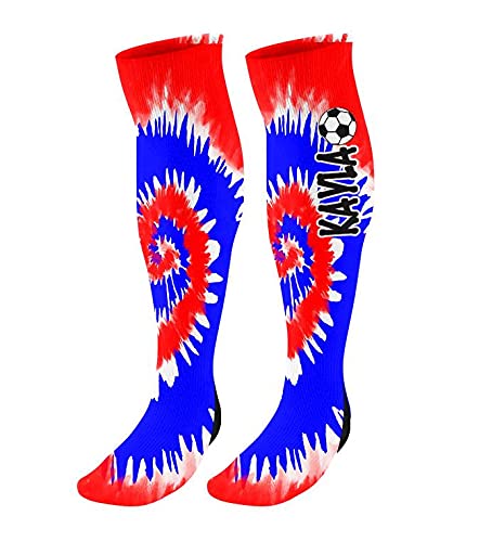 FAN STAR Personalized Soccer Socks Knee High, Custom Tie Dyed Soccer Socks, Soccer Team Socks