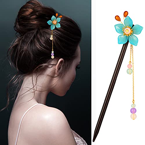image for Waydress 6 Pieces Chinese Traditional Flower Hair Sticks Vintage Woode