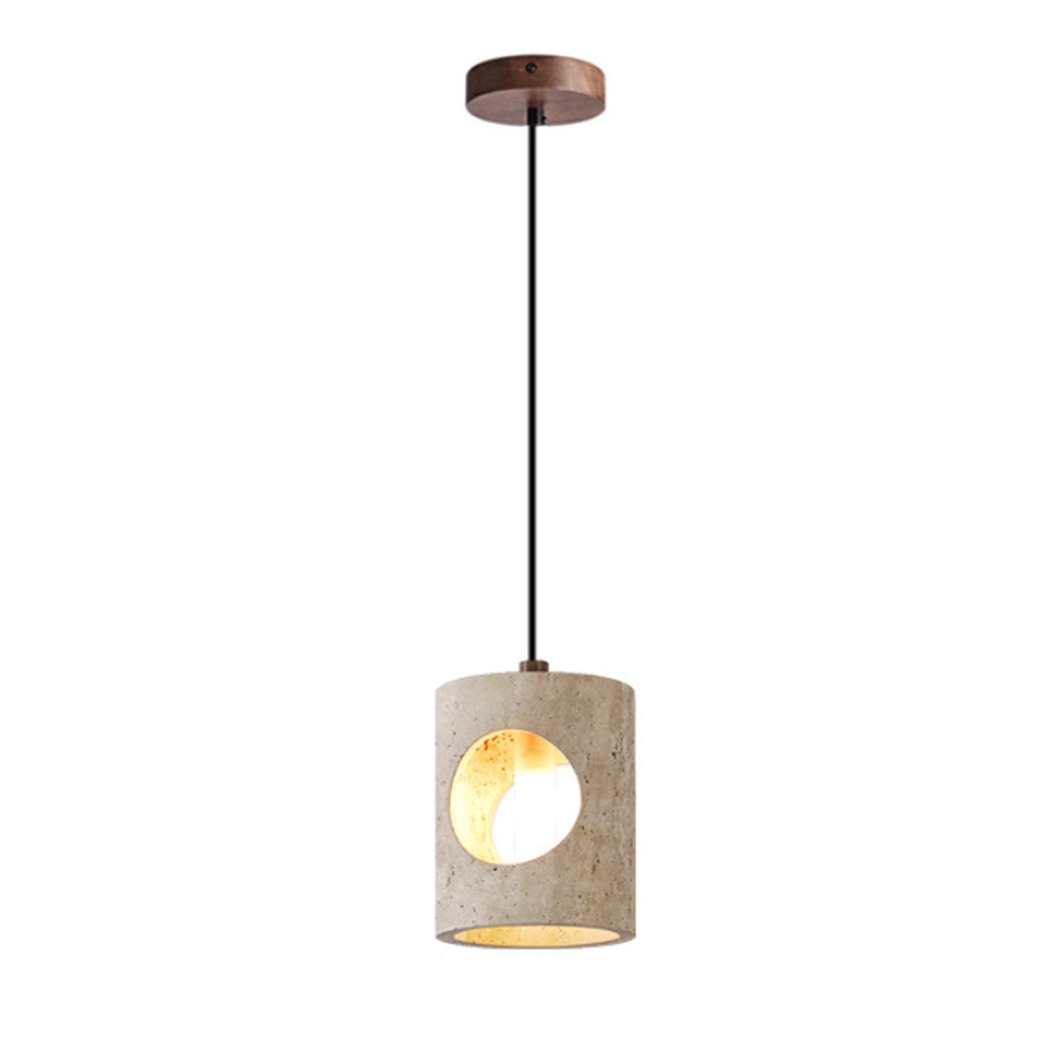 USMJQVZ Wabi Sabi Pendant Lights Natural Stone Shade, 4.7in Kitchen Island Wood Hanging Lighting Fixture, Yellow Travertine Pendant Lamp Wabi Sabi Wood Chandelier for Dining Room, Bedroom