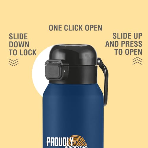 Image of Milton Dual Flow 600 Thermosteel Proudly Indian Water Bottle 595 ml, One Touch Safety Lock & Twin Lid Sip or Gulp,Long Hours Hot & Cold,Leak Proof,ISI Certified,Vacuum Insulated,Office,Gym,School,Blue
