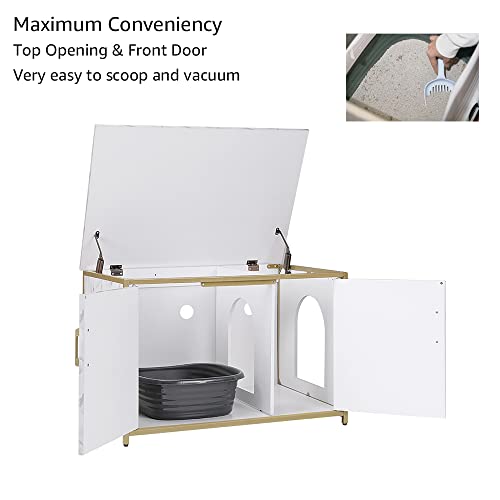 unipaws Large Cat Litter Box Enclosure with Top Opening, XL Cat Washroom Bench Furniture, Extra Large Cat Boxes, Cabinet for Large Cat, High Jumbo Automatic Litter Box Cover Hidden (Faux Marble)
