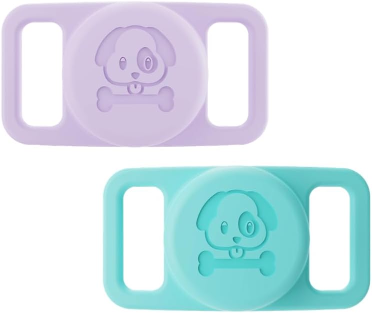 Airtag Dog Collar Holder (2 Pack) Picky Finds Waterproof Silicone GPS Tracker Case Anti-Lost Protective (Purple & Cyan)
