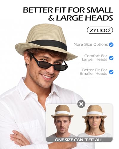 Image of Zylioo XXL XL Straw Hats for Men Big Heads,L M S UV Summer Fedora Panama,UPF Beach Sun Hats for Women Travel Hat