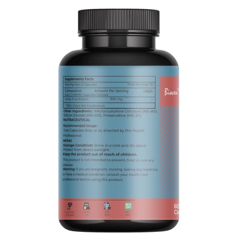 Biovencer Amla Extract | Rich Source of Vitamin C | Improves Immunity and Protects Body Against Infection | Rich in Antioxidants | Reduces Hair Fall | Pack of 60 Veg Capsule 1