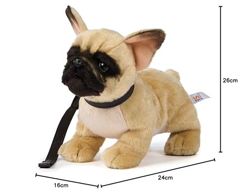 Uni-Toys - Französische Bulldogge (beige) - Mit Leine - 26 cm (Länge) - Plüsch-Hund - Plüschtier, Kuscheltier
