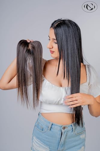 Image of Capilus 100% Human Hair Extensions for Women, Clip in Scalp Topper /Hair Topper, Silk Based- (9 inchx7 inch, 22 Inches, Natural Brown)
