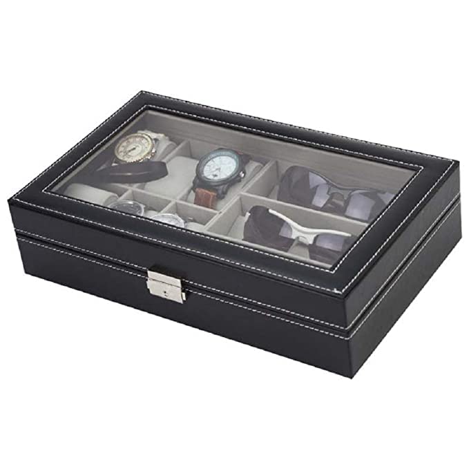 SOLDTRUE Watch and Sunglasses Jewelry box, 6 Watch Box Jewelry Case and 3 Slots Sunglasses Organizer, PU Leather Eyeglass case Watch and Sunglasses Box for Men Women leather Black (B0B73P5BYZ) Amazon Price History, Amazon Price Tracker