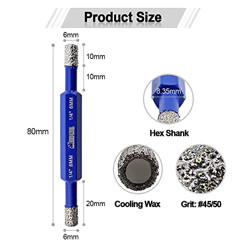 Shdiatool Diamond Drilling Core Bits Double 1/4" Hole Saw For Porcelain Tile Marble Ceramic 6Mm (2-Pack) #TOP1