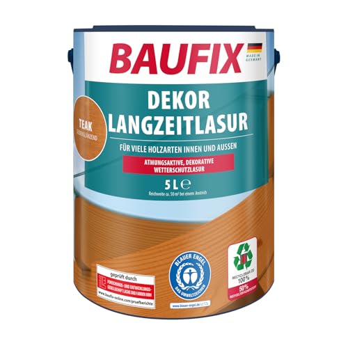 BAUFIX Dekor Langzeitlasur teak, seidenglänzend, 5 Liter, Holzlasur, Holzschutzlasur für außen und innen, für viele Nadel-/Harthölzer BAUFIX Dekor Langzeitlasur teak, seidenglänzend, 5 Liter, Holzlasur, Holzschutzlasur für außen und innen, für viele Nadel-/Harthölzer