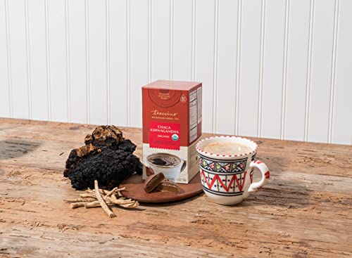 Teeccino Chaga Ashwagandha Tea - Butterscotch Cream - 25 Tea Bags - Organic Mushroom Adaptogenic Herbal Tea, 3x More Herbs than Regular Tea Bags, Prebiotic, Caffeine Free, Gluten Free