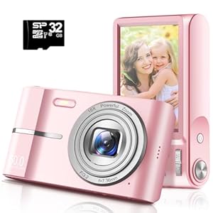 Upgrade Digital Camera, 50MP Full High Definition 1080P Camera with 16x Zoom Anti Shake, Compact Camera for Kid Student Children Teen Girl Boy, Kids Camera with 32GB SD Card,2 Batteries-Pink
