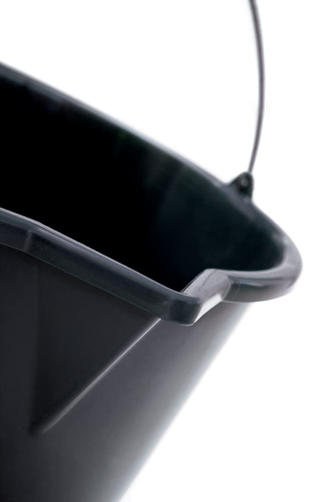 Cubo negro con escala y vertedor – 20 l – Cubo de plástico resistente con asa – Cubo de limpieza, cubo de agua y cemento – para construcción, jardín y hogar – Juegos de 15 unidades (15, 20 L)