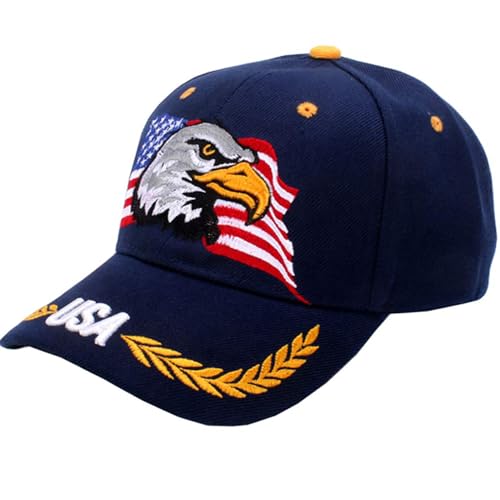 IZUS USA-Flag Eagles-Hat American Baseball-Cap Embroidered Base-Ball Dad Hat Cap for Men Women Navy