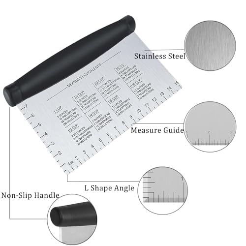 Dough Scraper Set of (1+1), Stainless Steel Bench Scraper Chopper with Handle and Measuring Scale, Kitchen Bread Making Tool for Perfect Cuts, Best as Pizza and Dough Cutter - Image 3