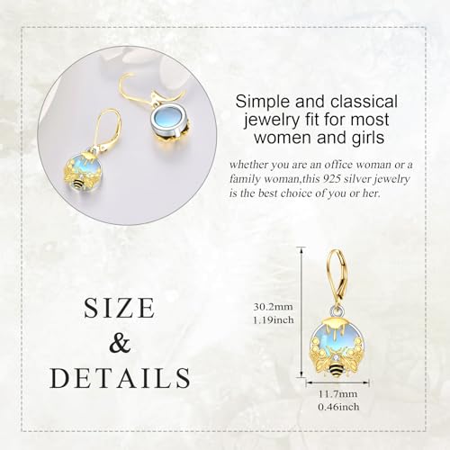 Image of LUHE Bee Earrings for Women 925 Sterling Silver Bumble Earrings with Honeycomb Honeybee Jewelry Dangle Gifts for Women