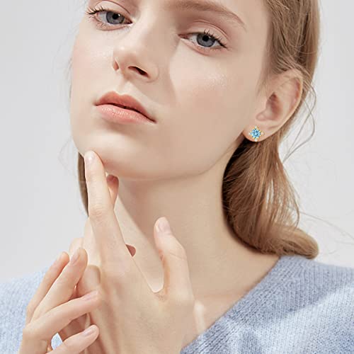 Sisgem 14K Real Gold Blue Topaz Stud Earrings For Women Girls,Yellow Gold Topaz Post Studs Gemstone Cubic Zirconia Piercing Jewelry Gifts For Birthday Christmas (14K Gold-Yellow) #TOP2